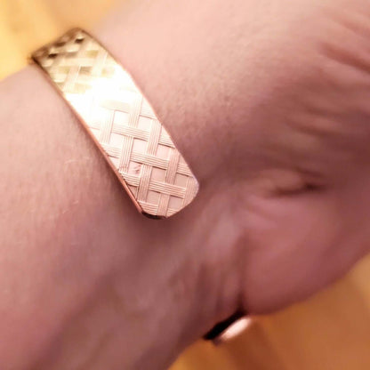 His and Her Copper Embossed Weave Cuffs 16 Gauge - Ethereal Essentials