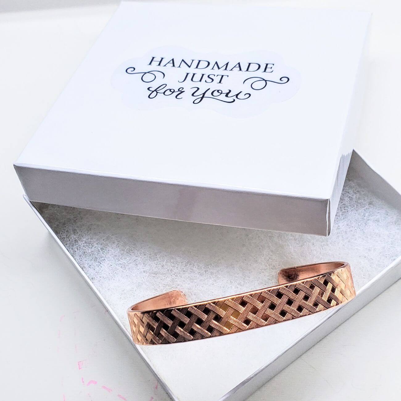 His and Her Copper Embossed Weave Cuffs 16 Gauge - Ethereal Essentials