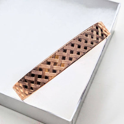 His and Her Copper Embossed Weave Cuffs 16 Gauge - Ethereal Essentials