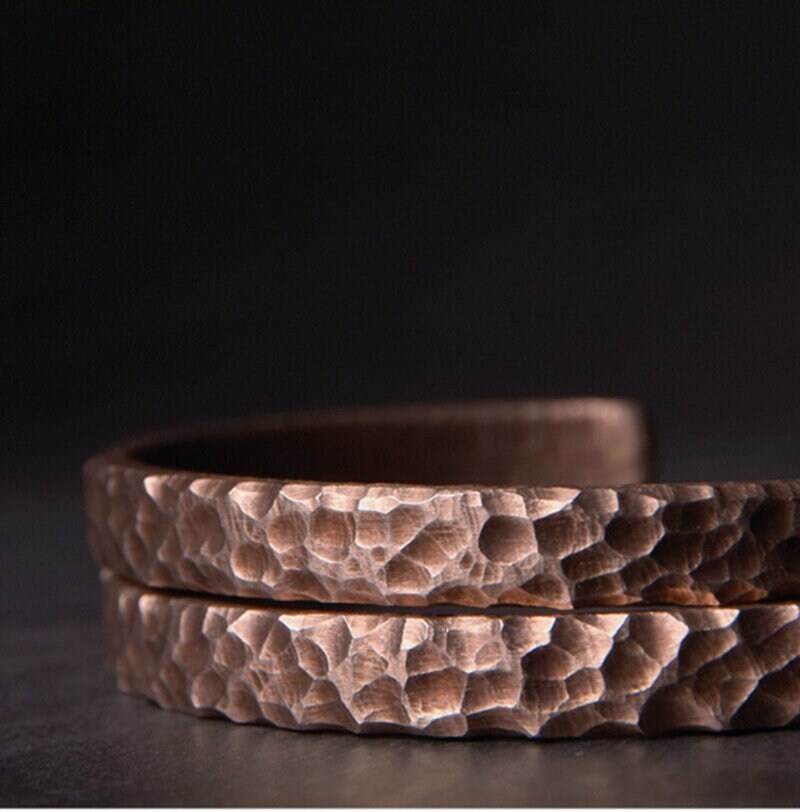 Pure Copper Bracelet Wide Hammered Men and Womens sizes Hammered Thick 2 Sizes Raised Pattern Bracelet Bangle Cuff Heavy Copper Jewelry