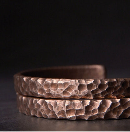 Pure Copper Bracelet Wide Hammered Men and Womens sizes Hammered Thick 2 Sizes Raised Pattern Bracelet Bangle Cuff Heavy Copper Jewelry