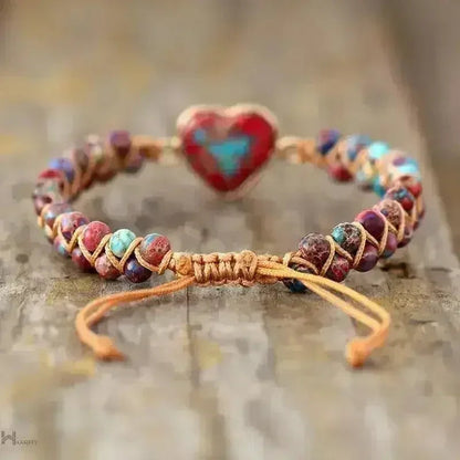 Imperial Jasper Bracelet – Grounding Red Jasper | Heart Charm Macrame