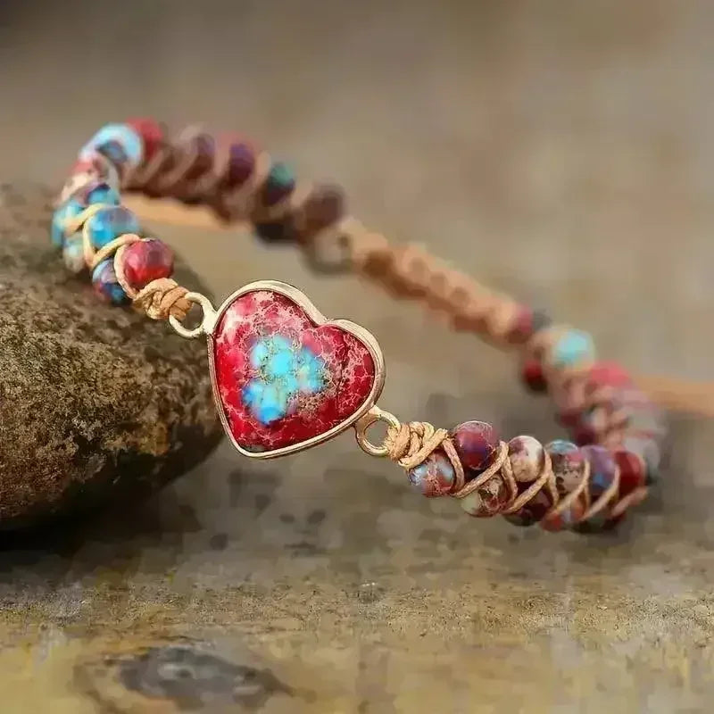 Imperial Jasper Bracelet – Grounding Red Jasper | Heart Charm Macrame