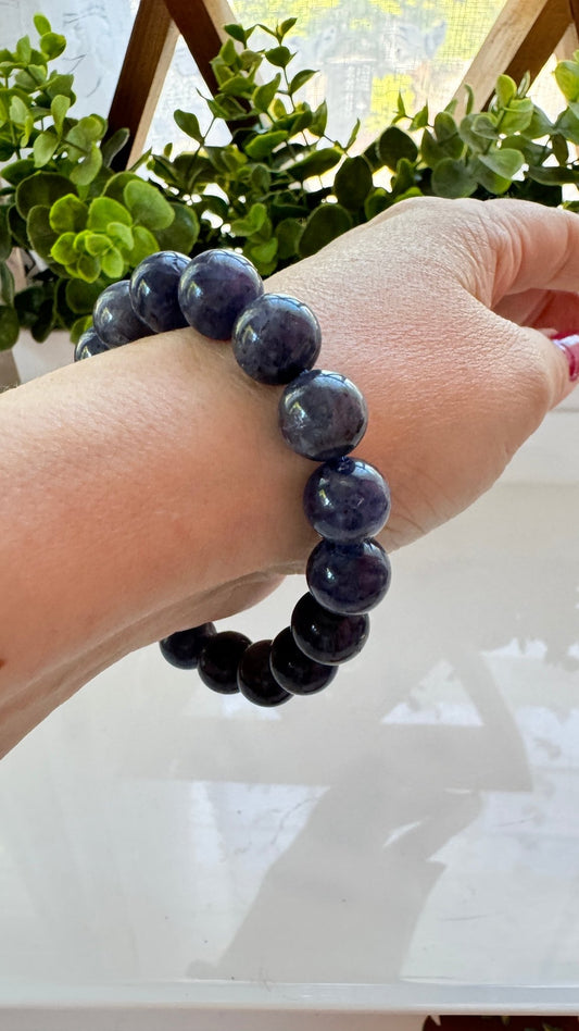 Iolite 12 mm Bracelet for Psychic Abilities, Stretchy - Ethereal Essentials