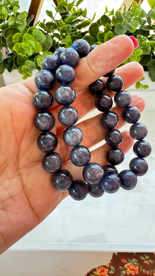 Iolite 12 mm Bracelet for Psychic Abilities, Stretchy - Ethereal Essentials