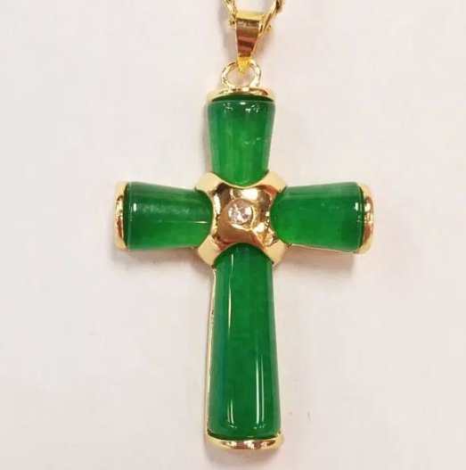 Jade Cross Pendant Necklace Gold Lined