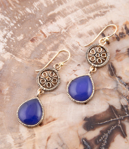 Blue Lace Agate Drop Golden Earrings