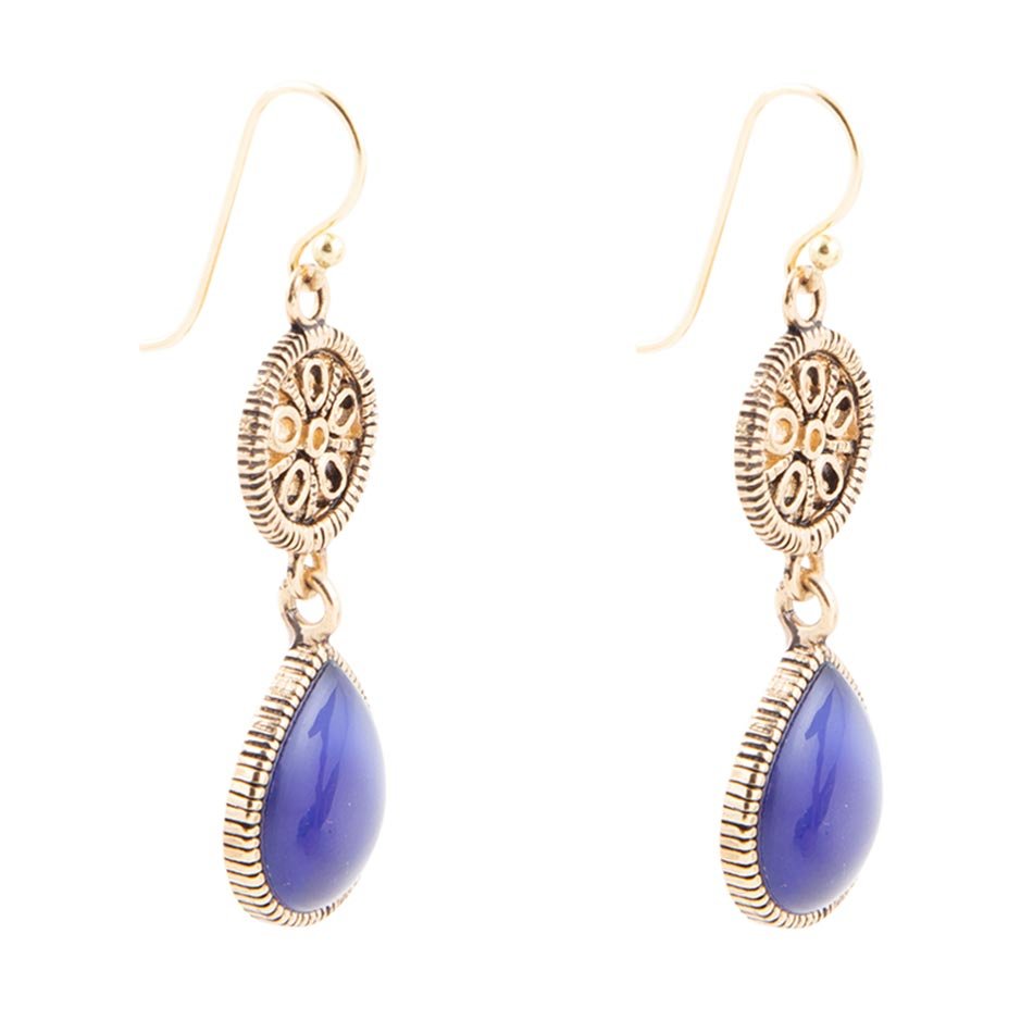 Blue Lace Agate Drop Golden Earrings