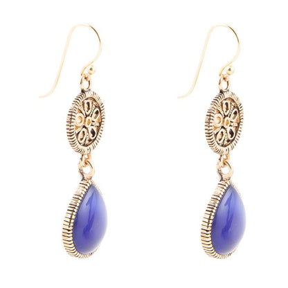 Blue Lace Agate Drop Golden Earrings