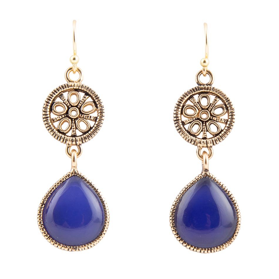 Blue Lace Agate Drop Golden Earrings