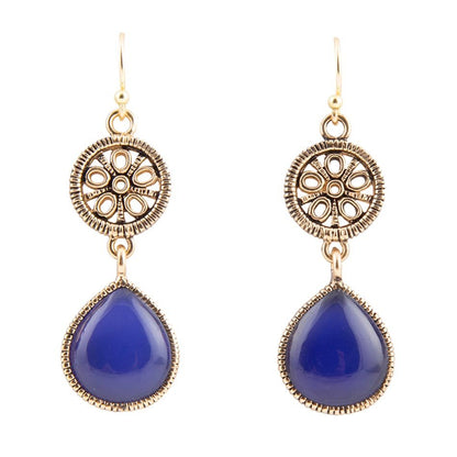 Blue Lace Agate Drop Golden Earrings