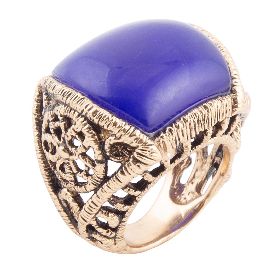 Blue Lace Agate Golden Statement Ring
