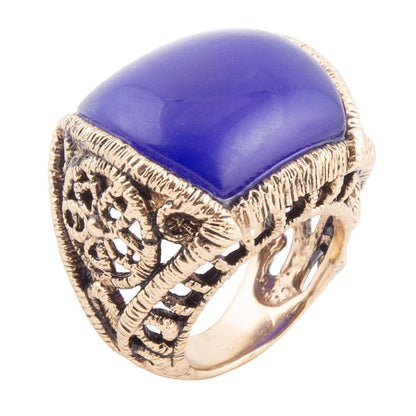 Blue Lace Agate Golden Statement Ring