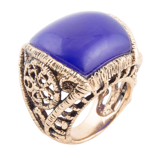Blue Lace Agate Golden Statement Ring