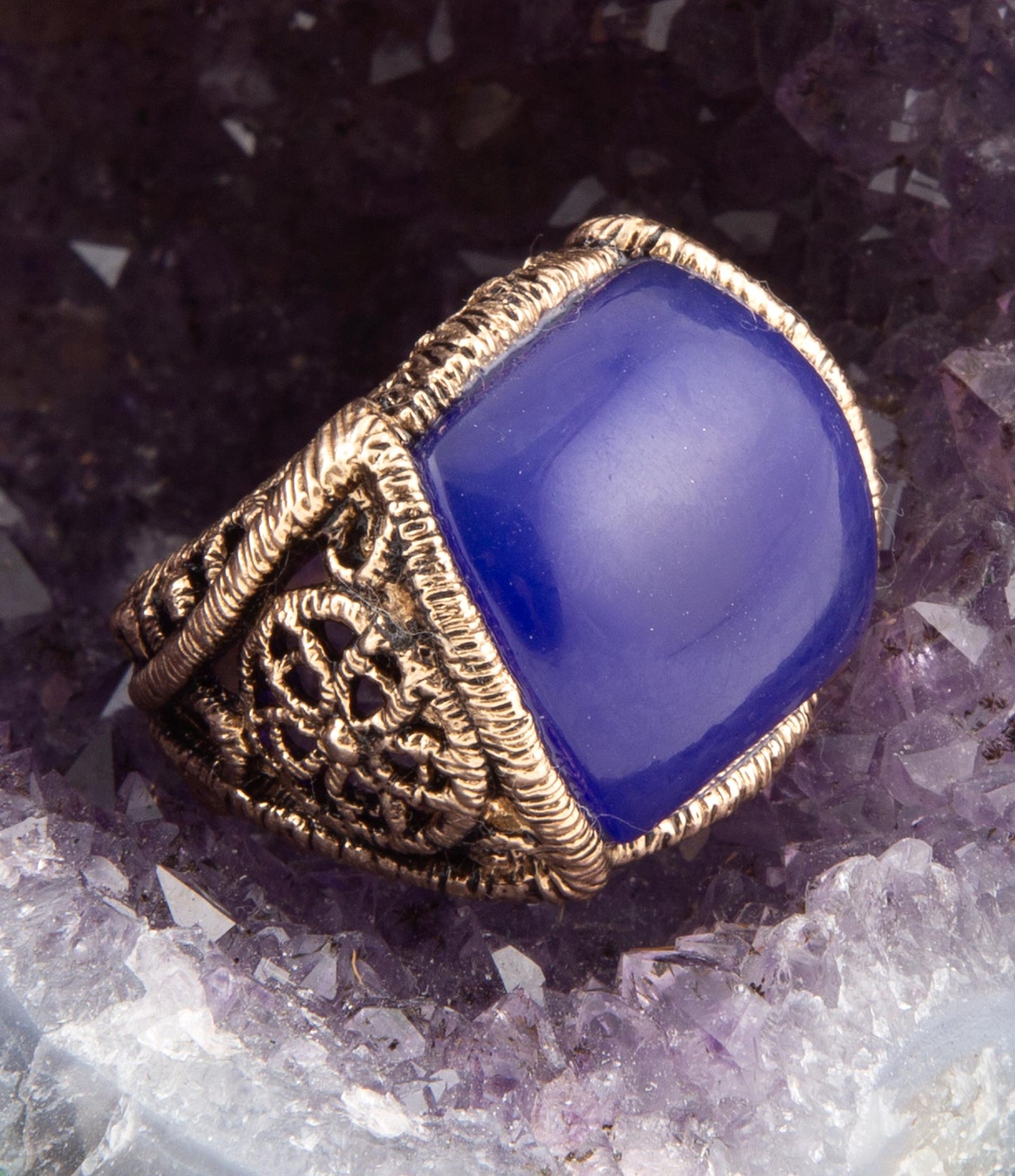 Blue Lace Agate Golden Statement Ring