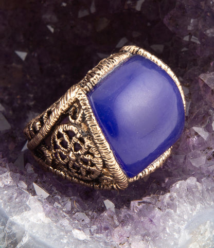 Blue Lace Agate Golden Statement Ring