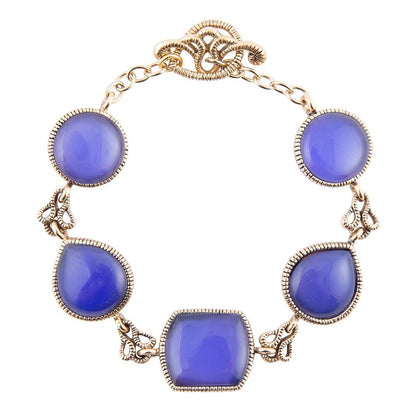 Blue Lace Agate Link Golden Bracelet