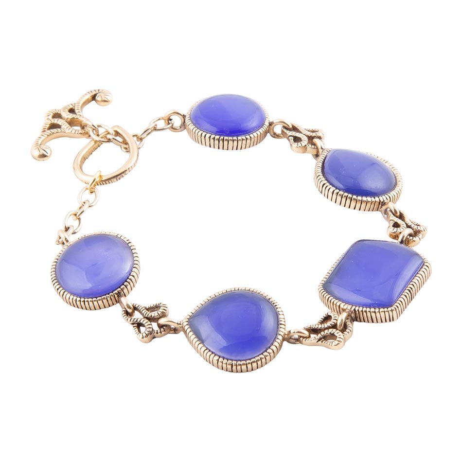 Blue Lace Agate Link Golden Bracelet