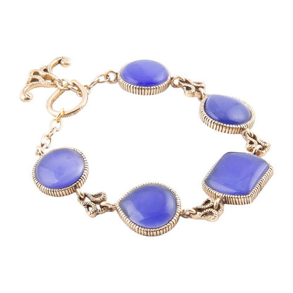 Blue Lace Agate Link Golden Bracelet