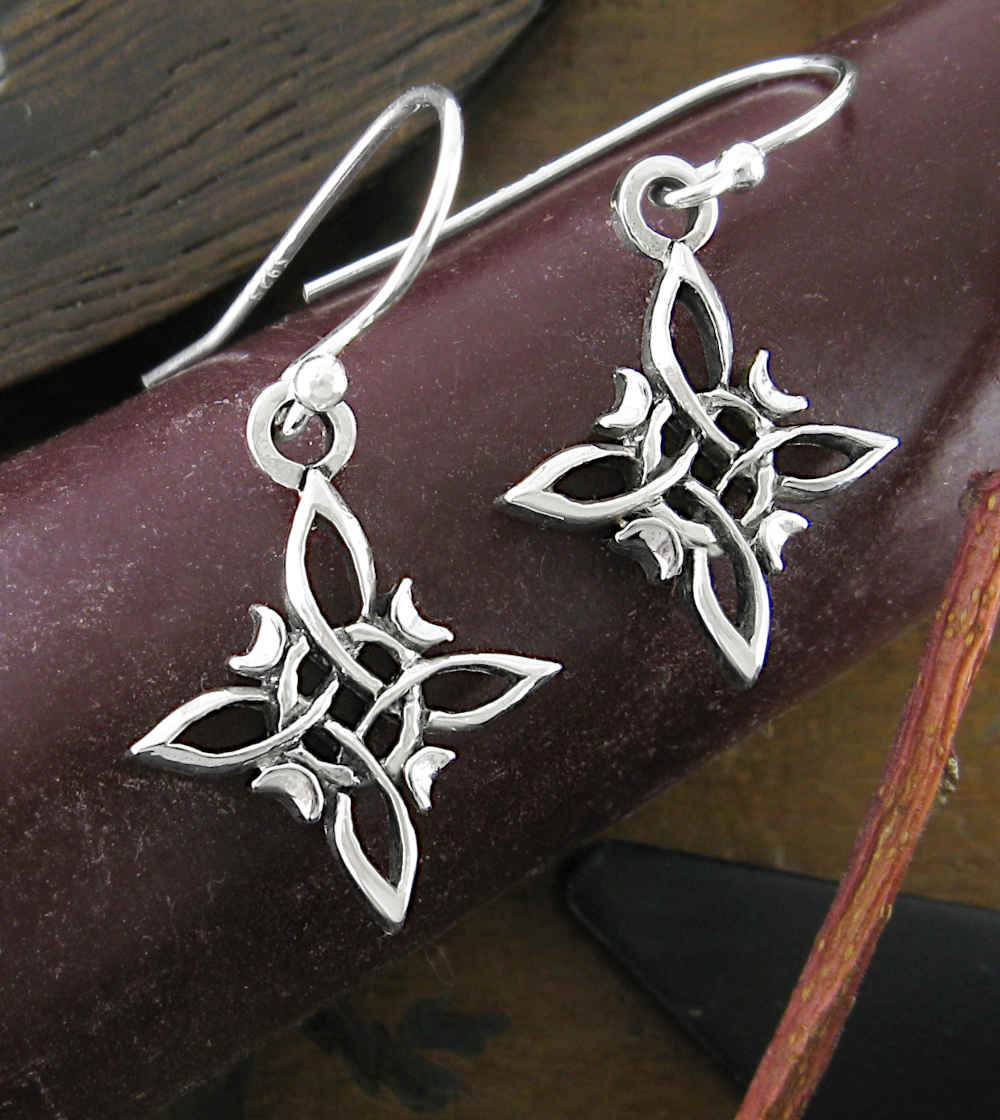 Little Witch Knot Drop Earrings with Crescent Moons, Handmade - Ethereal Essentials