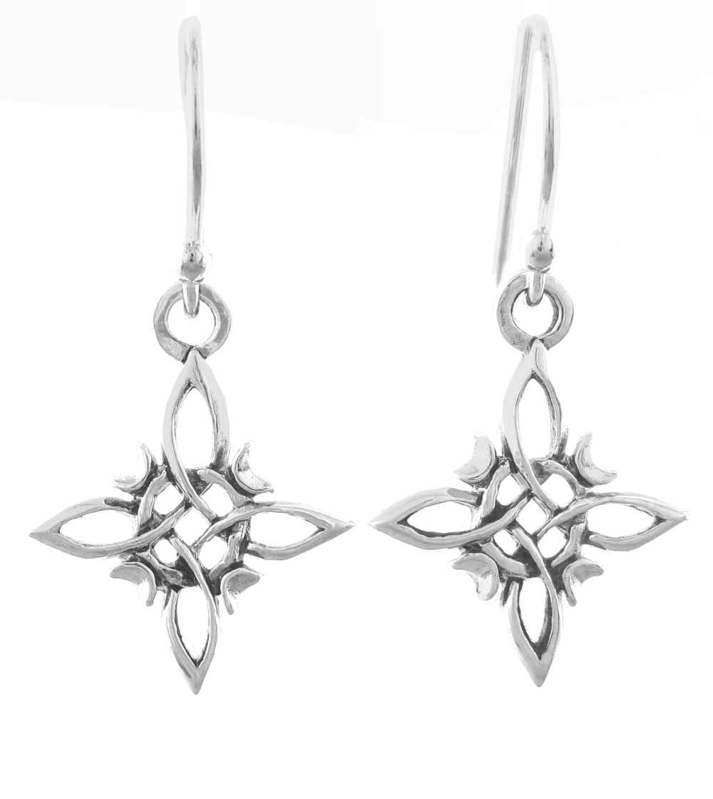 Little Witch Knot Drop Earrings with Crescent Moons, Handmade - Ethereal Essentials