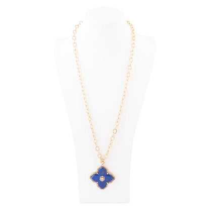 Maltese Cross Blue Lapis Golden Chain Pendant Necklace