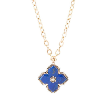 Maltese Cross Blue Lapis Golden Chain Pendant Necklace