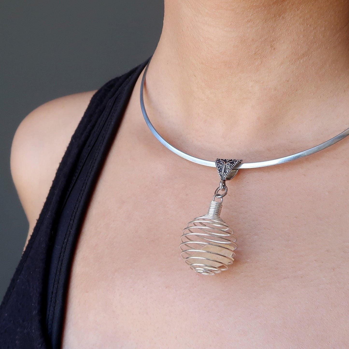 Libyan Desert Glass Necklace Sun Cage Silver Choker