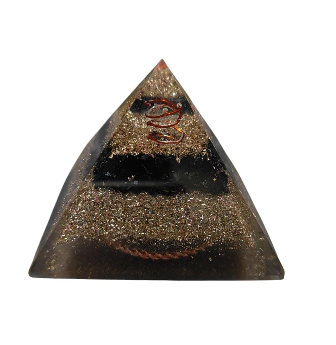 Mini Orgone Brass and Copper Black tourmaline Protection Pyramid - Ethereal Essentials