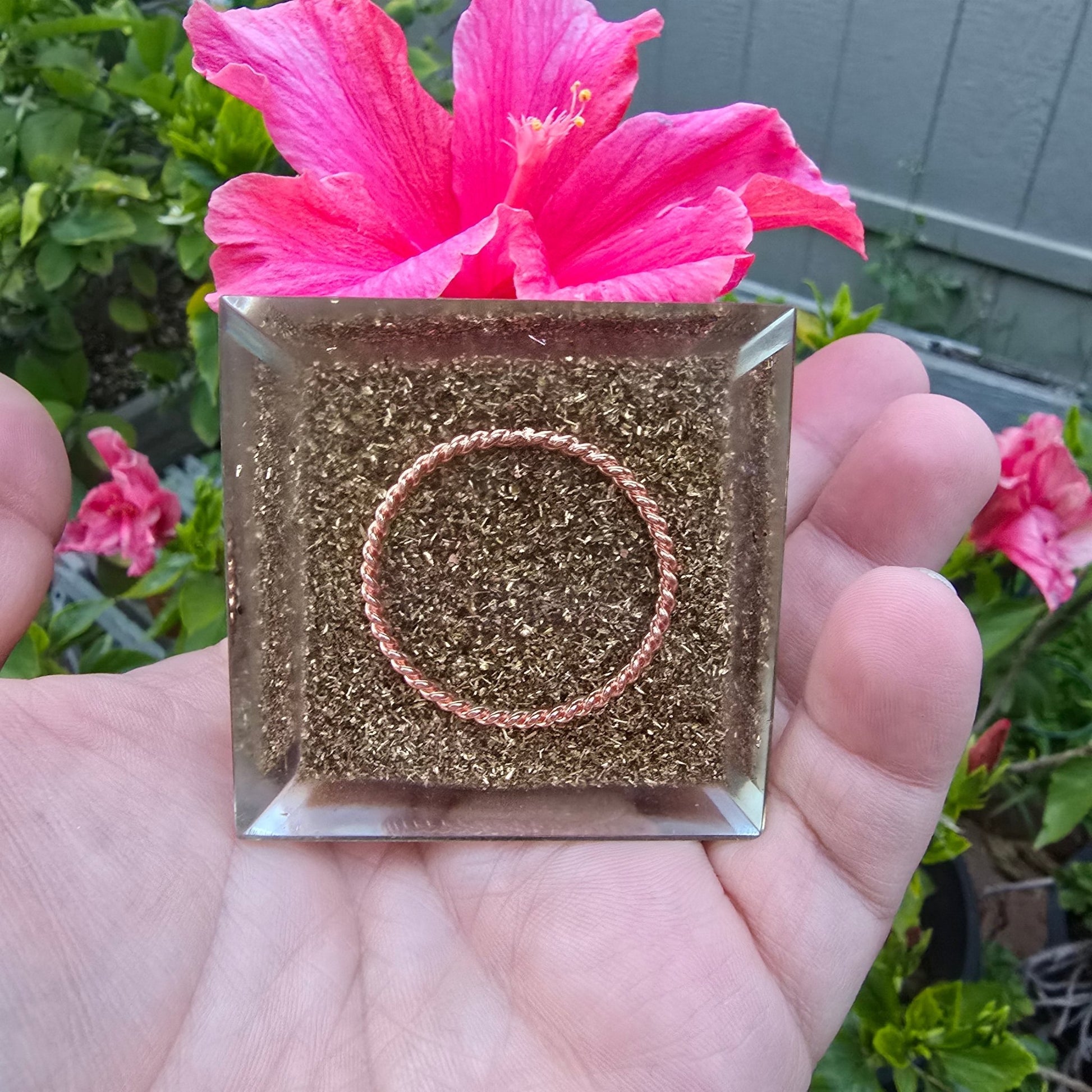 Mini Orgone Brass and Copper Black tourmaline Protection Pyramid - Ethereal Essentials