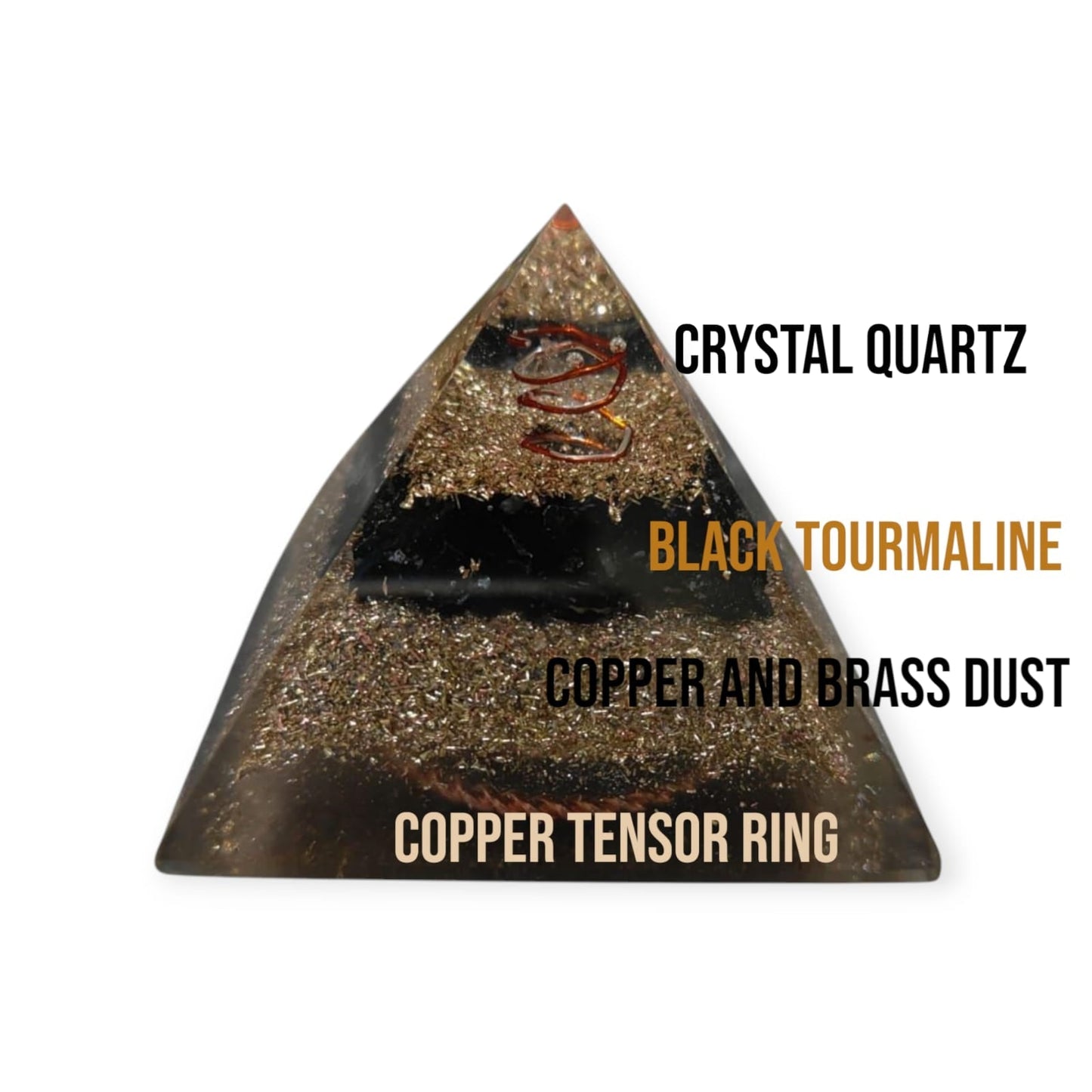 Mini Orgone Brass and Copper Black tourmaline Protection Pyramid - Ethereal Essentials