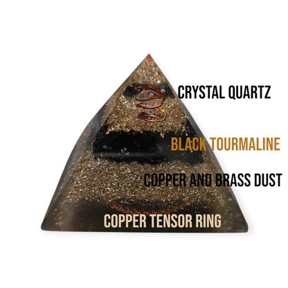 Mini Orgone Brass and Copper Black tourmaline Protection Pyramid - Ethereal Essentials