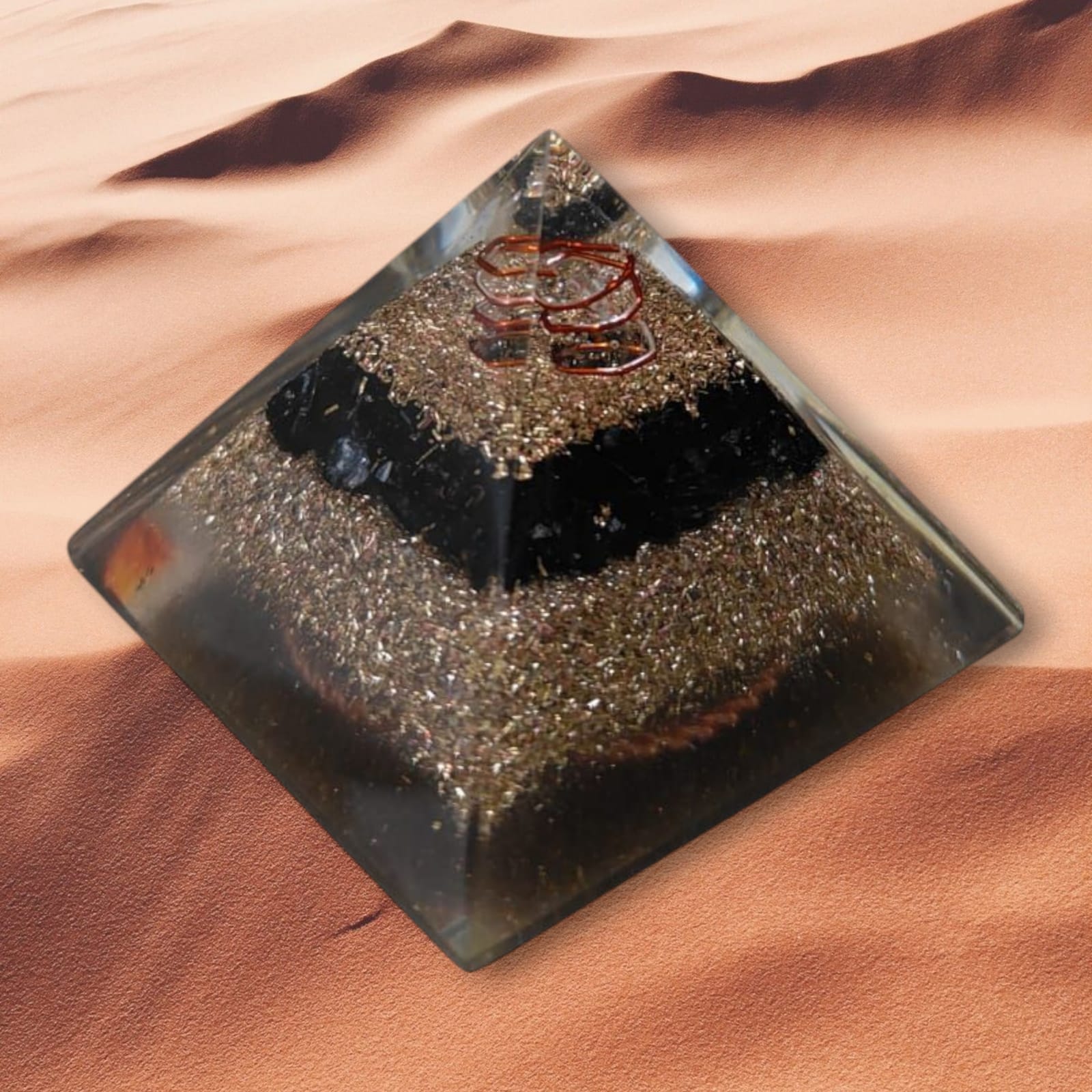 Mini Orgone Brass and Copper Black tourmaline Protection Pyramid - Ethereal Essentials