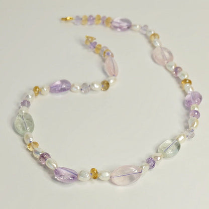 Mixed Gemstone Candy Necklace: Hand-Knotted Ametrine & Citrine