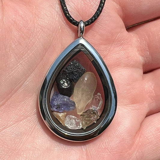 Moldavite Libyan Desert Glass Brookite Herderite Phenacite Natrolite Tibetan Tektite Tanzanite Herkimer Synergy 12 Pendant Jewelry Necklace - Ethereal Essentials