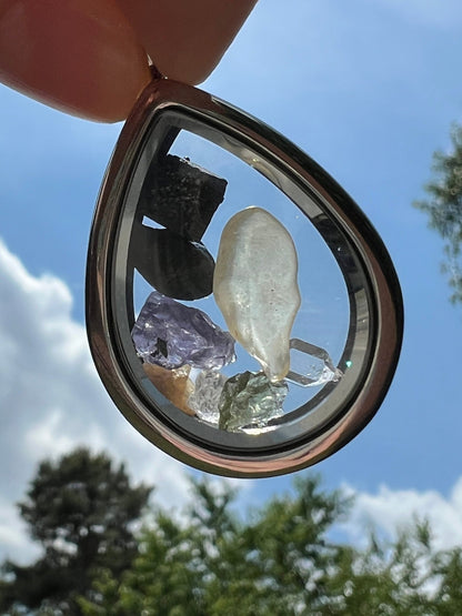 Moldavite Libyan Desert Glass Brookite Herderite Phenacite Natrolite Tibetan Tektite Tanzanite Herkimer Synergy 12 Pendant Jewelry Necklace - Ethereal Essentials