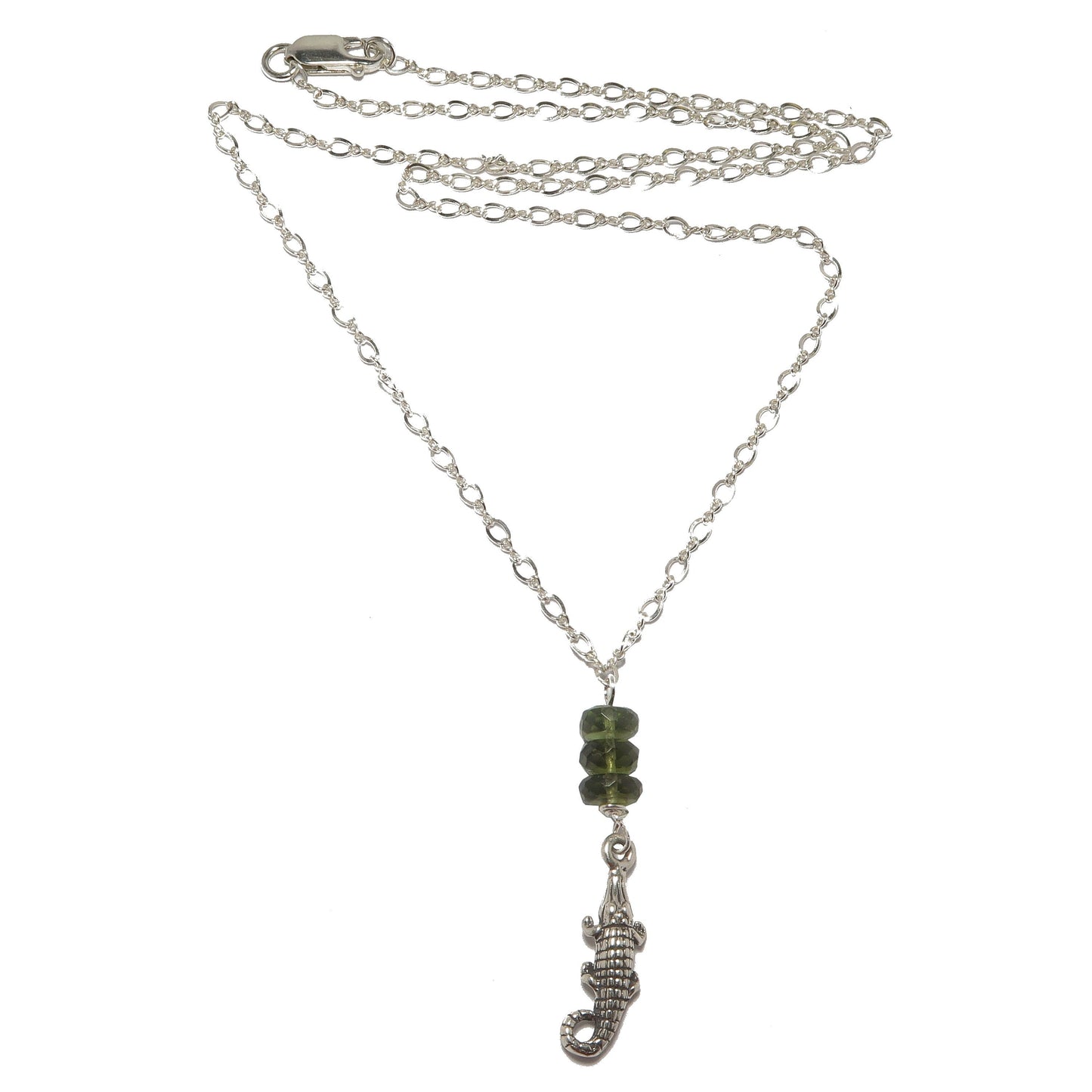 Moldavite Necklace Green Alligator Sterling Silver