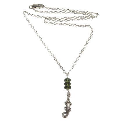 Moldavite Necklace Green Alligator Sterling Silver