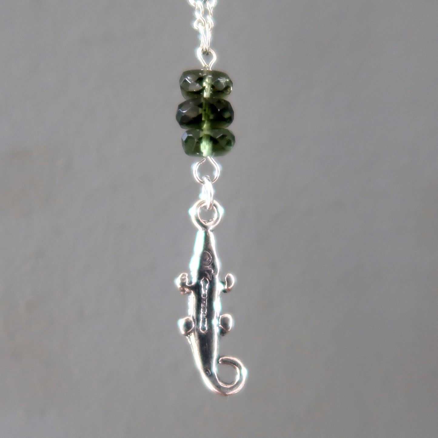 Moldavite Necklace Green Alligator Sterling Silver