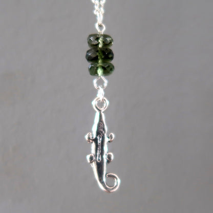Moldavite Necklace Green Alligator Sterling Silver