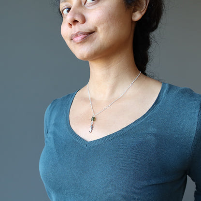 Moldavite Necklace Green Alligator Sterling Silver