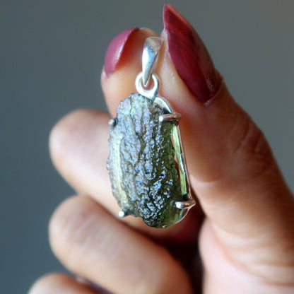 Moldavite Pendant Mini Monster Manifestation Sterling