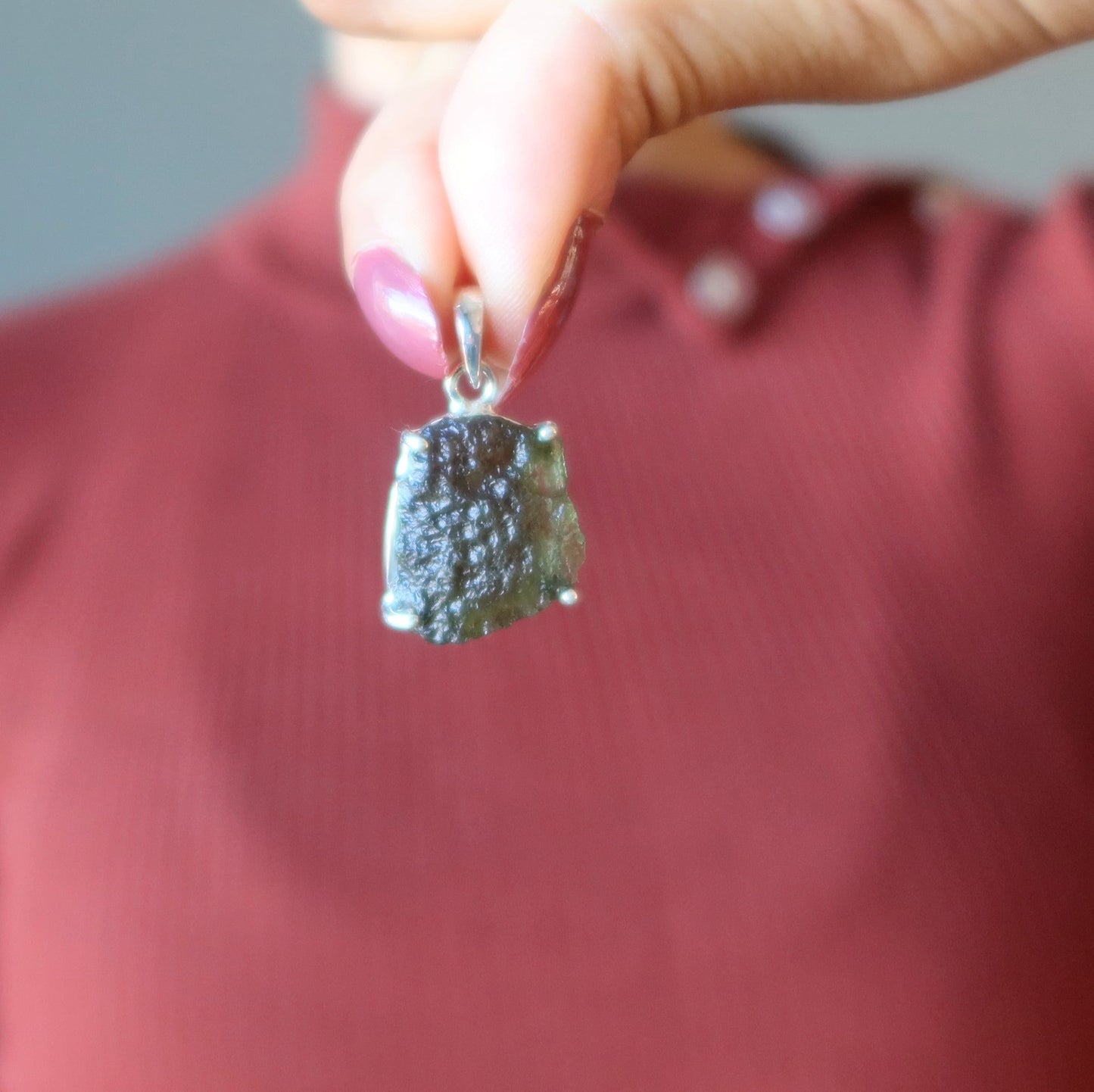 Moldavite Pendant Mini Monster Manifestation Sterling