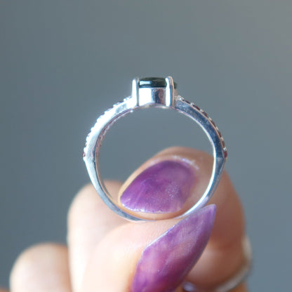 Moldavite Ring of Fire Red Garnet Gem Sterling Silver