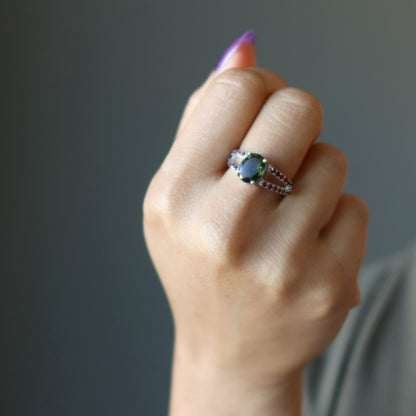 Moldavite Ring of Fire Red Garnet Gem Sterling Silver