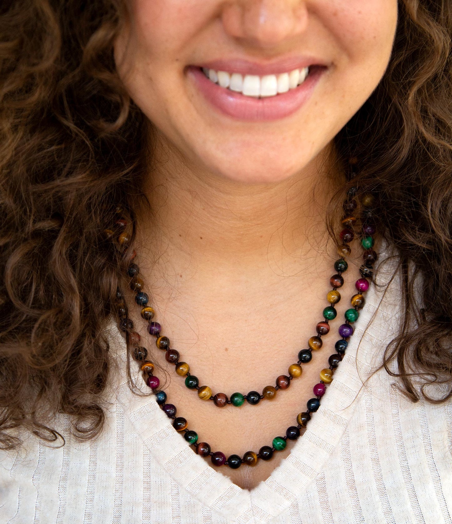Multicolor Tiger's Eye Knoted Necklace