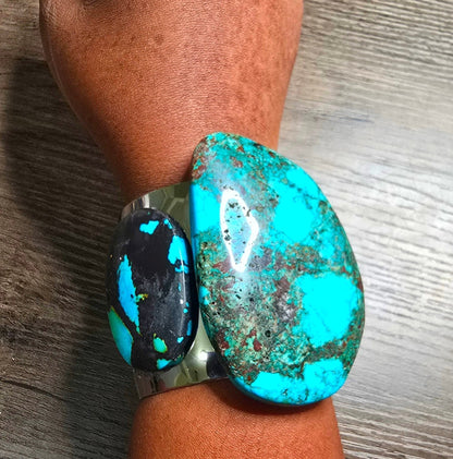 Natural Blue Turquoise and Silver Cuff Bangle - Ethereal Essentials