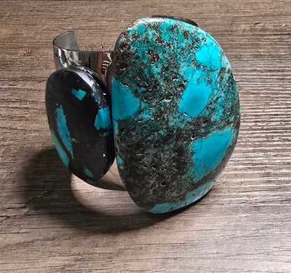 Natural Blue Turquoise and Silver Cuff Bangle - Ethereal Essentials