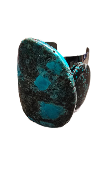 Natural Blue Turquoise and Silver Cuff Bangle - Ethereal Essentials
