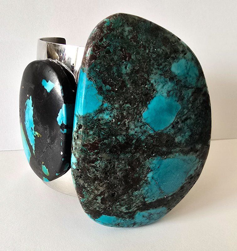 Natural Blue Turquoise and Silver Cuff Bangle - Ethereal Essentials